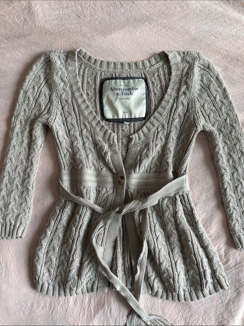 VINTAGE Y2K Abercrombie and Fitch Cable Knit Babydoll Cardigan Sweater Small